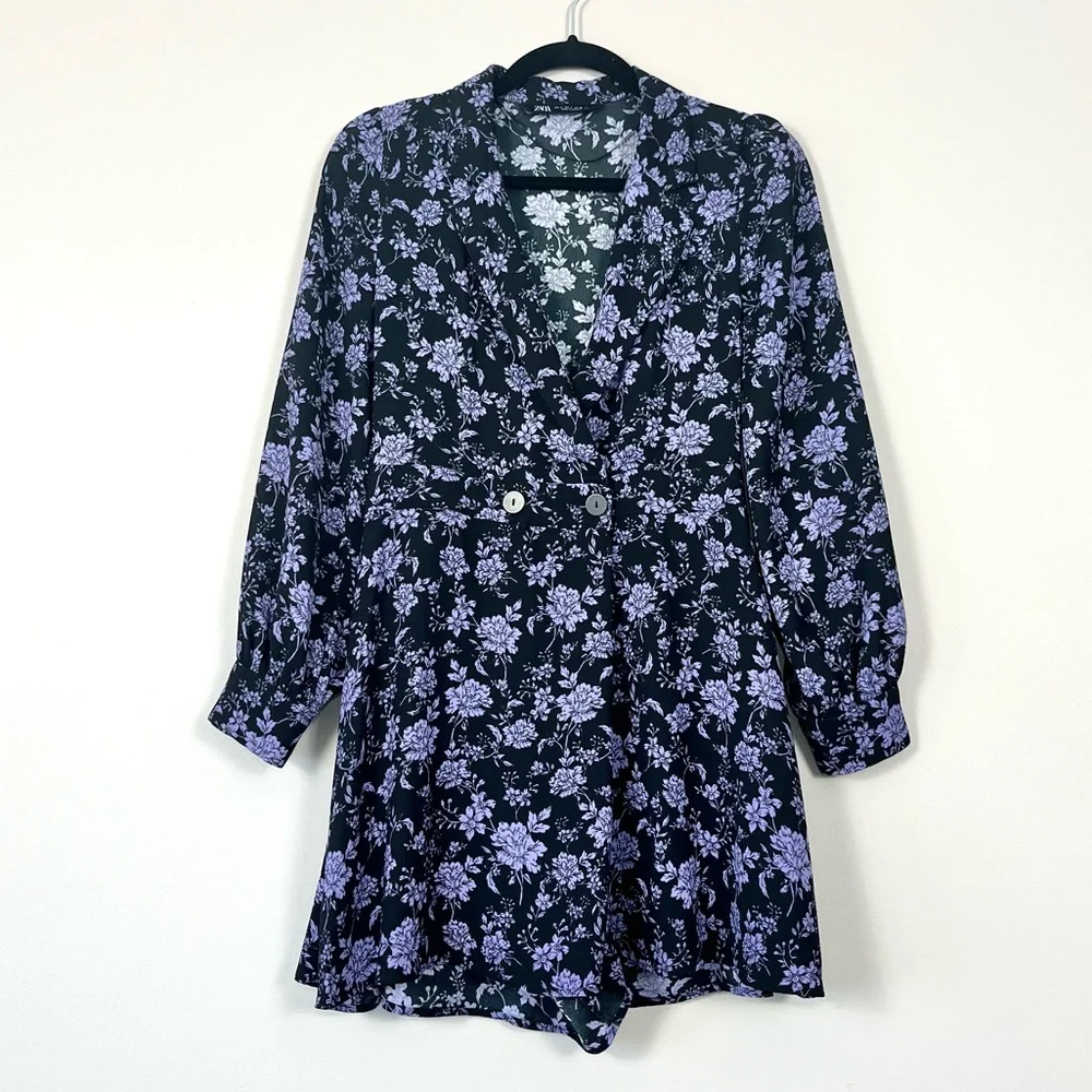 ZARA Floral Blazer Style Long Sleeve Romper Small